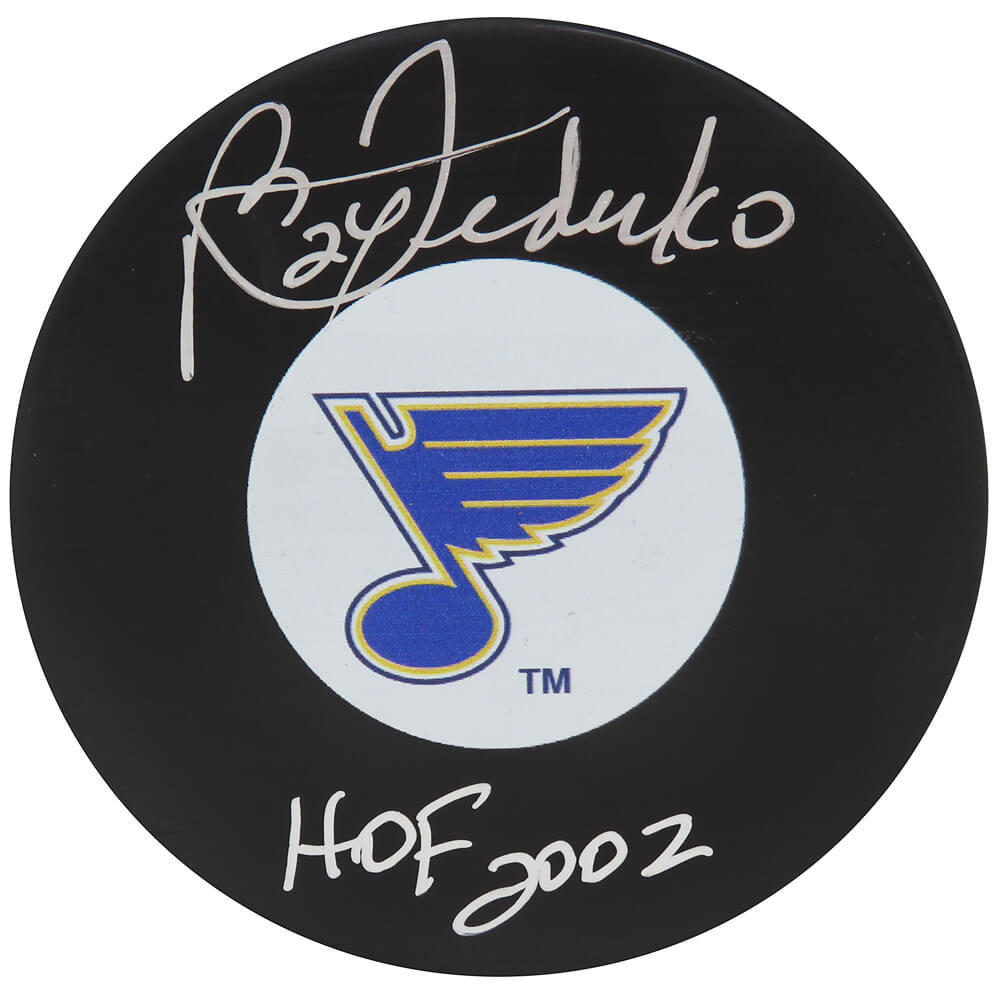 Bernie Federko Signed St Louis Blues Logo Hockey Puck w/HOF 2002