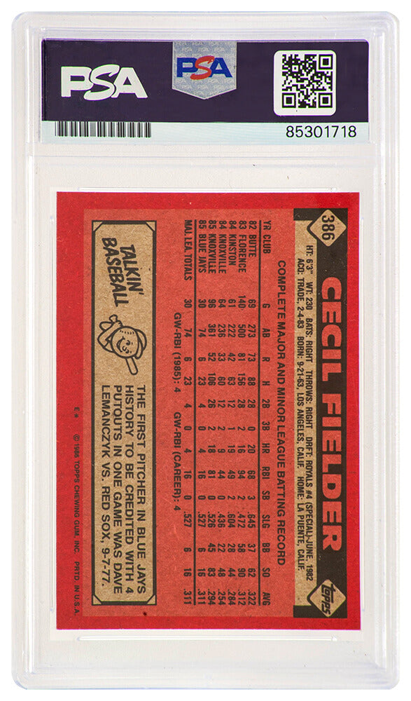 Cecil Fielder Signed Blue Jays 1986 Topps Rookie Baseball Trading Card #386 - (PSA Encapsulated)