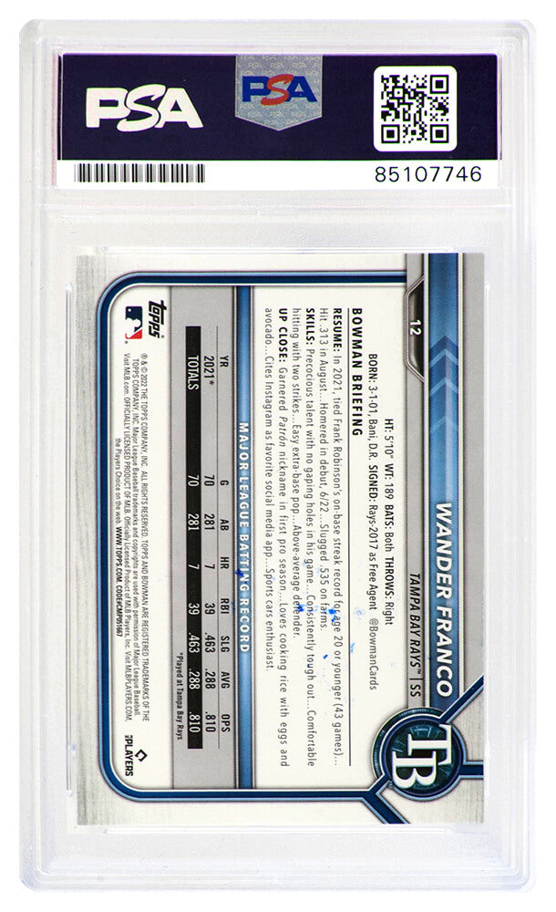 Wander Franco Signed Tampa Bay Rays 2022 Bowman Rookie Baseball Card #12 - (PSA Encapsulated)