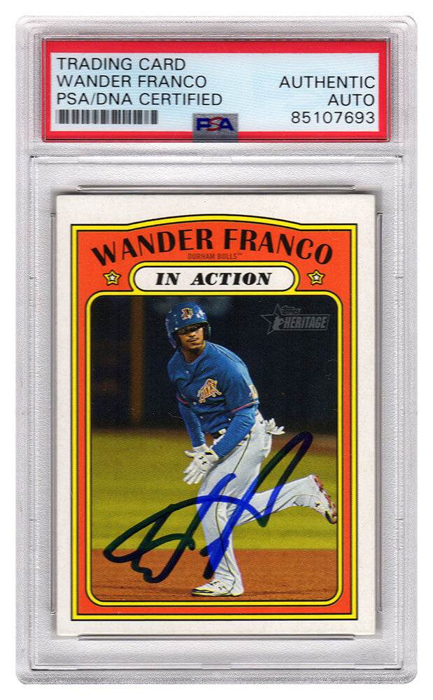 Wander Franco Signed Durham Bulls 2021 Topps Heritage In Action Baseball Card #188 - (PSA Encapsulated)