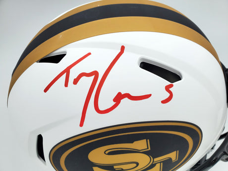 Trey Lance Autographed San Francisco 49ers Lunar Eclipse White Full Size Authentic Speed Helmet Beckett BAS QR Stock #194743