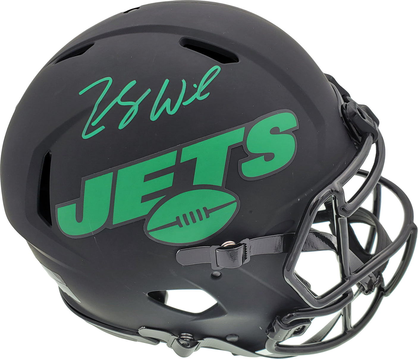 Zach Wilson Autographed New York Jets Eclipse Black Full Size Authentic Speed Helmet Beckett BAS QR Stock #194731