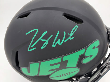 Zach Wilson Autographed New York Jets Eclipse Black Full Size Authentic Speed Helmet Beckett BAS QR Stock #194731