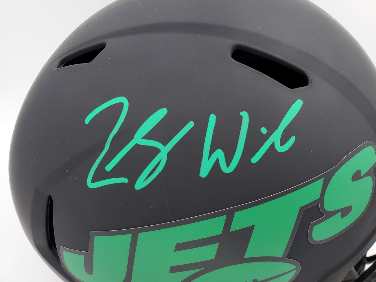 Zach Wilson Autographed New York Jets Eclipse Black Full Size Replica Speed Helmet Beckett BAS QR Stock #194730