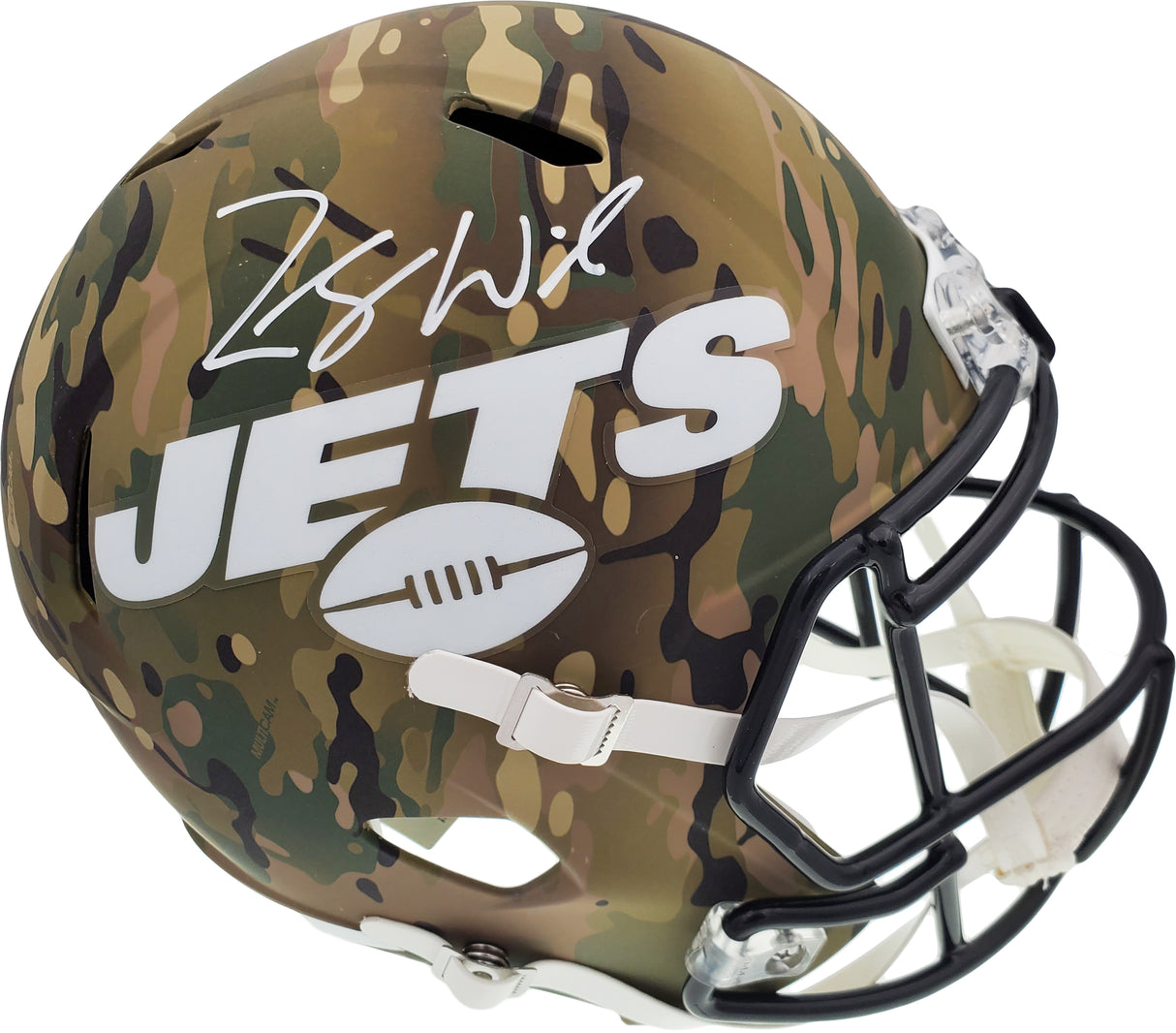 Zach Wilson Autographed New York Jets Camo Full Size Replica Speed Helmet Beckett BAS QR Stock #194725