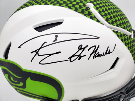 Russell Wilson Autographed Seattle Seahawks White Lunar Eclipse Full Size Authentic Hyper Speed Flex Helmet "Go Hawks" RW Holo & Beckett BAS Stock #194027