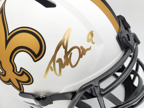 Drew Brees Autographed New Orleans Saints Lunar Eclipse White Full Size Replica Speed Helmet Beckett BAS Stock #193498