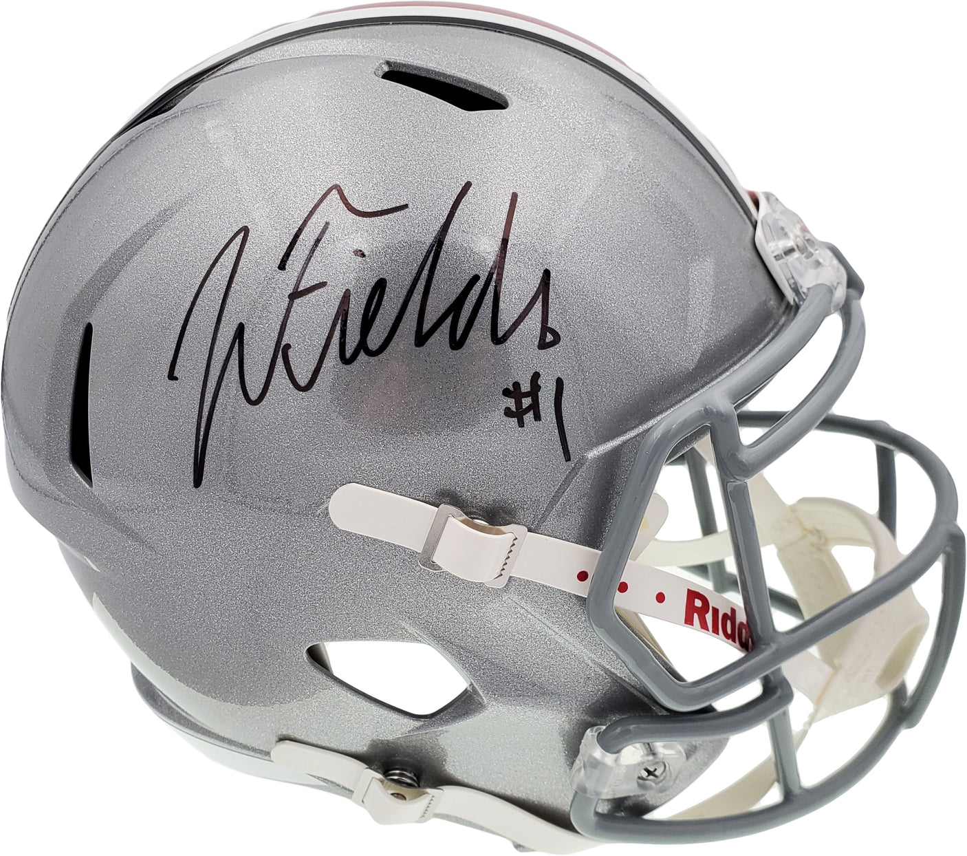 Justin Fields Autographed Ohio State Buckeyes Silver Replica Speed Full Size Helmet Beckett BAS Stock #190011