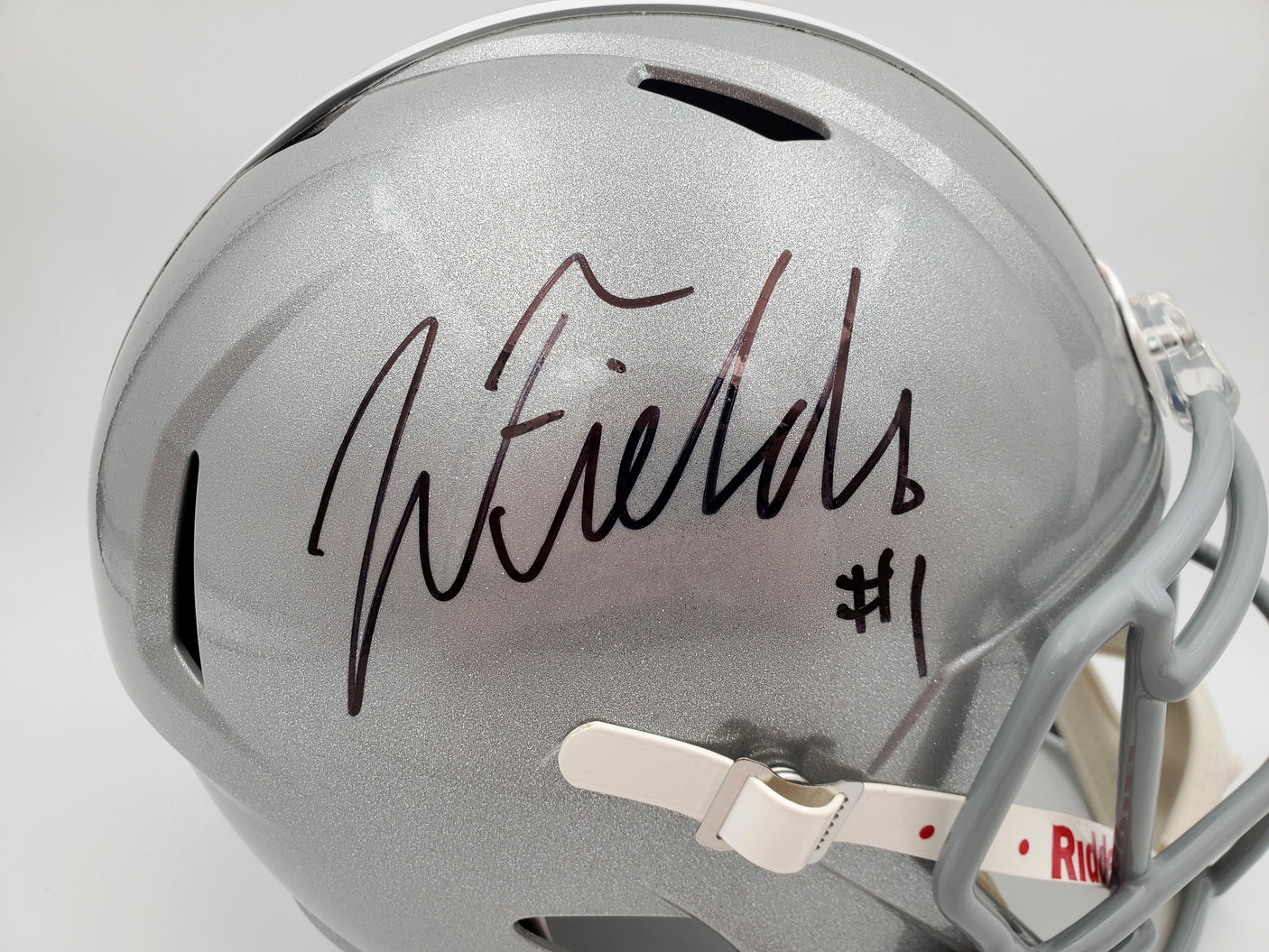 Justin Fields Autographed Ohio State Buckeyes Silver Replica Speed Full Size Helmet Beckett BAS Stock #190011