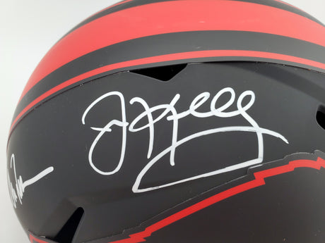 Buffalo Bills Team Greats Autographed Eclipse Black Speed Replica Full Size Helmet With 3 Signatures Including Jim Kelly, Thurman Thomas & Andre Reed Beckett BAS Stock #185864