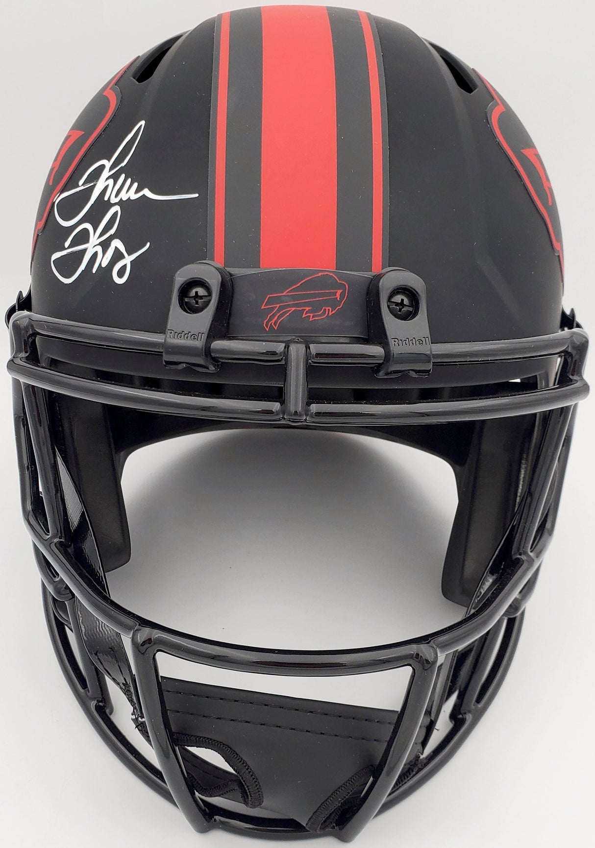 Buffalo Bills Team Greats Autographed Eclipse Black Speed Replica Full Size Helmet With 3 Signatures Including Jim Kelly, Thurman Thomas & Andre Reed Beckett BAS Stock #185864