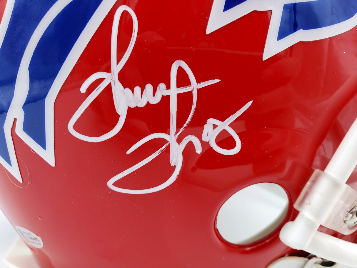 Buffalo Bills Team Greats Autographed Authentic Proline Full Size Red Helmet With 3 Signatures Including Jim Kelly, Thurman Thomas & Andre Reed Beckett BAS Stock #185862