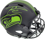 Russell Wilson Autographed Seattle Seahawks Eclipse Black Full Size Speed Replica Helmet In Green RW Holo Stock #178955