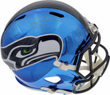 Russell Wilson Autographed Seattle Seahawks Blue Chrome Speed Full Size Replica Helmet In Green RW Holo Stock #145779