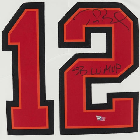 TOM BRADY Autographed/Inscribed "SB LV MVP" Tampa Bay Buccaneers Nike White Limited Jersey w/Official Captain & SB LV Patches FANATICS