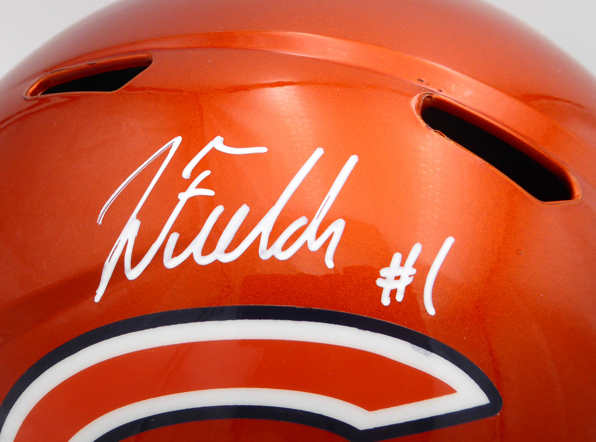 Justin Fields Autographed Orange Flash Speed Replica Full Size Helmet Chicago Bears Beckett BAS Witness #WN28358