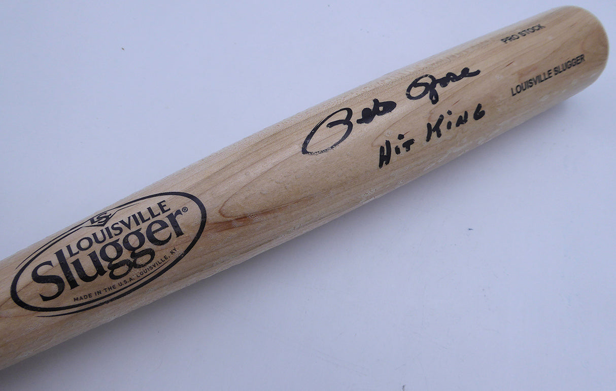 Pete Rose Autographed Louisville Slugger Bat Cincinnati Reds "Hit King" Damaged Beckett BAS QR #W787905