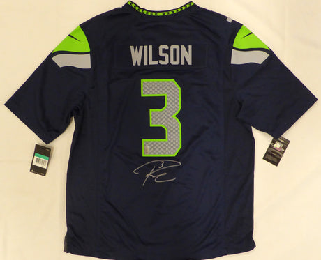 Seattle Seahawks Russell Wilson Autographed Blue Nike Jersey RW Holo #45920