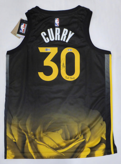 Golden State Warriors Stephen Curry Autographed Black Nike City Edition Jersey "Chef Curry" Beckett BAS QR #AE08425