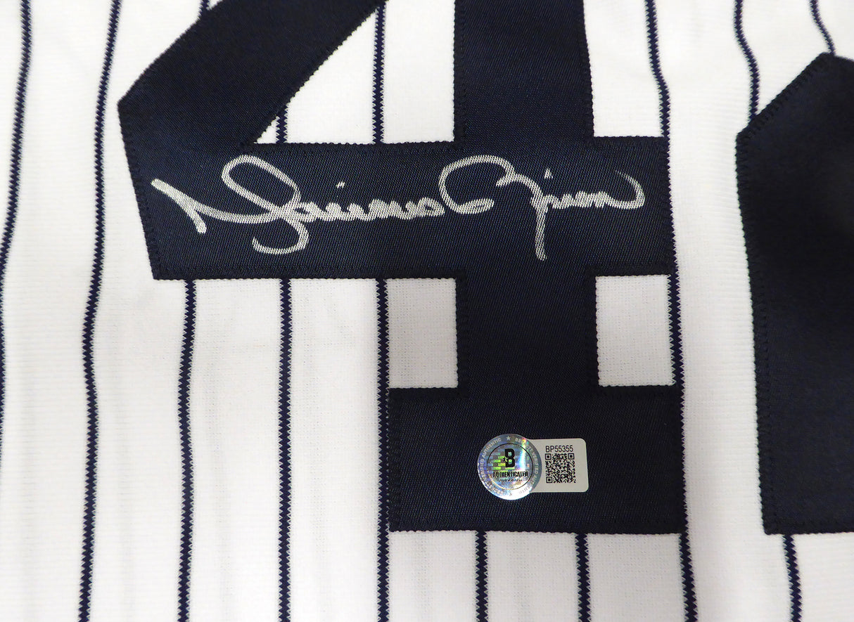 New York Yankees Mariano Rivera Autographed White Majestic Game Model w/ Rivera Patch Jersey Beckett BAS QR #BP55355