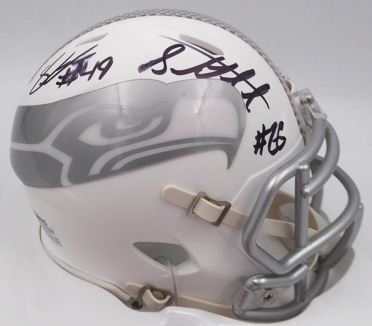 Shaquem & Shaquill Griffin Autographed Seattle Seahawks White Ice Mini Helmet (Smudged) MCS Holo #79471