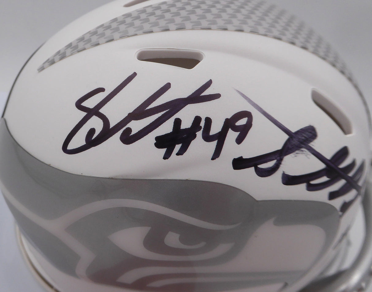 Shaquem & Shaquill Griffin Autographed Seattle Seahawks White Ice Mini Helmet (Smudged) MCS Holo #79466