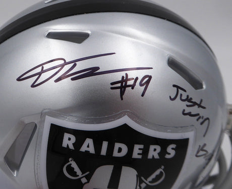 DJ D.J. Turner Autographed Las Vegas Raiders Mini Helmet "Just Win Baby" Beckett BAS QR #2W133211