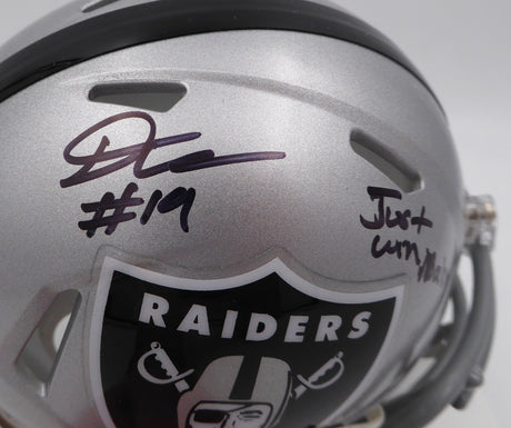 DJ D.J. Turner Autographed Las Vegas Raiders Mini Helmet "Just Win Baby" Beckett BAS QR #2W133220