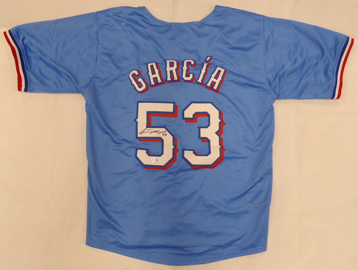 Texas Rangers Adolis Garcia Autographed Blue Jersey Beckett BAS QR #1W188200