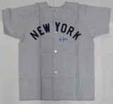 New York Yankees Yogi Berra Autographed Gray Jersey Beckett BAS QR #BN14537