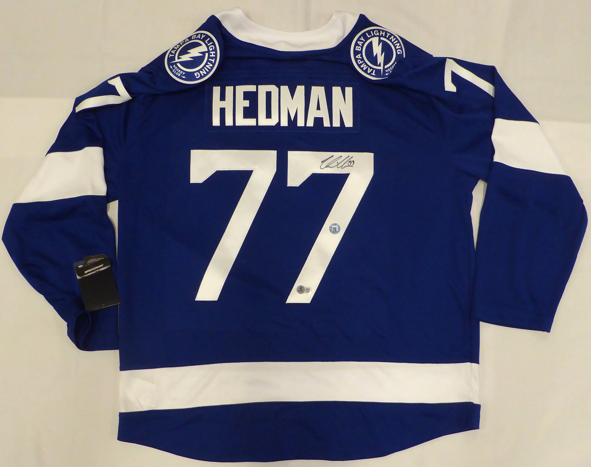 Tampa Bay Lightning Victor Hedman Autographed Blue CCM Jersey Beckett BAS QR #BP55345