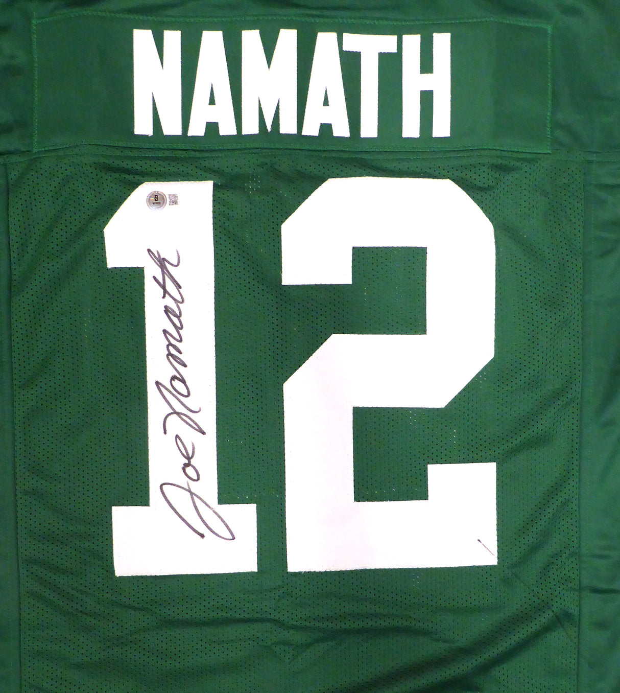 New York Jets Joe Namath Autographed Green Jersey Beckett BAS QR #1W535621