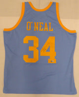 Los Angeles Lakers Shaquille Shaq O'Neal Autographed Blue Mitchell & Ness Jersey Beckett BAS QR #WU13474