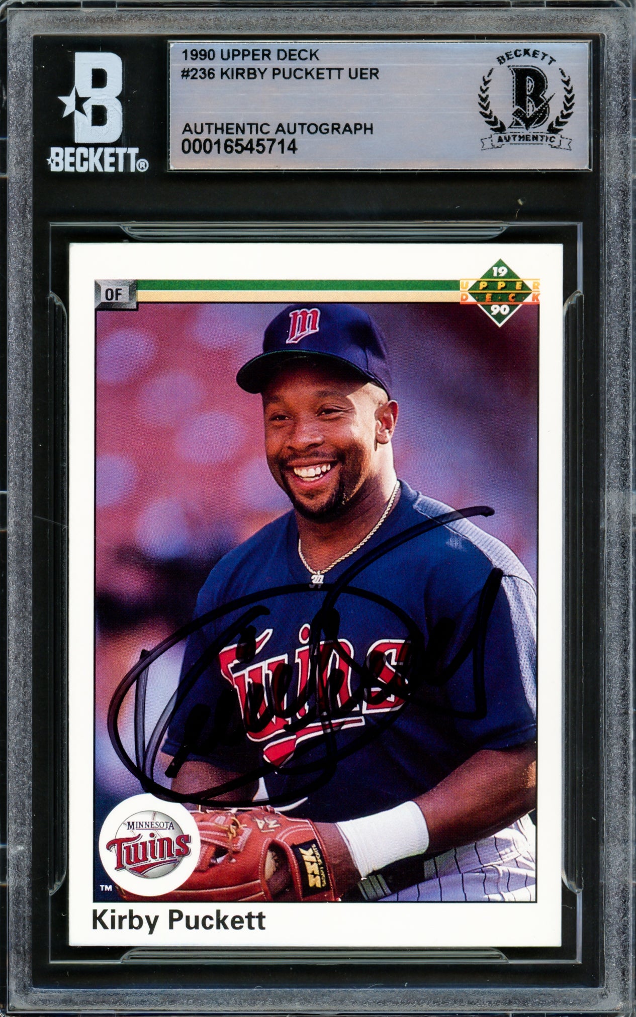 Kirby Puckett Autographed 1990 Upper Deck Card #236 Minnesota Twins Beckett BAS #16545714