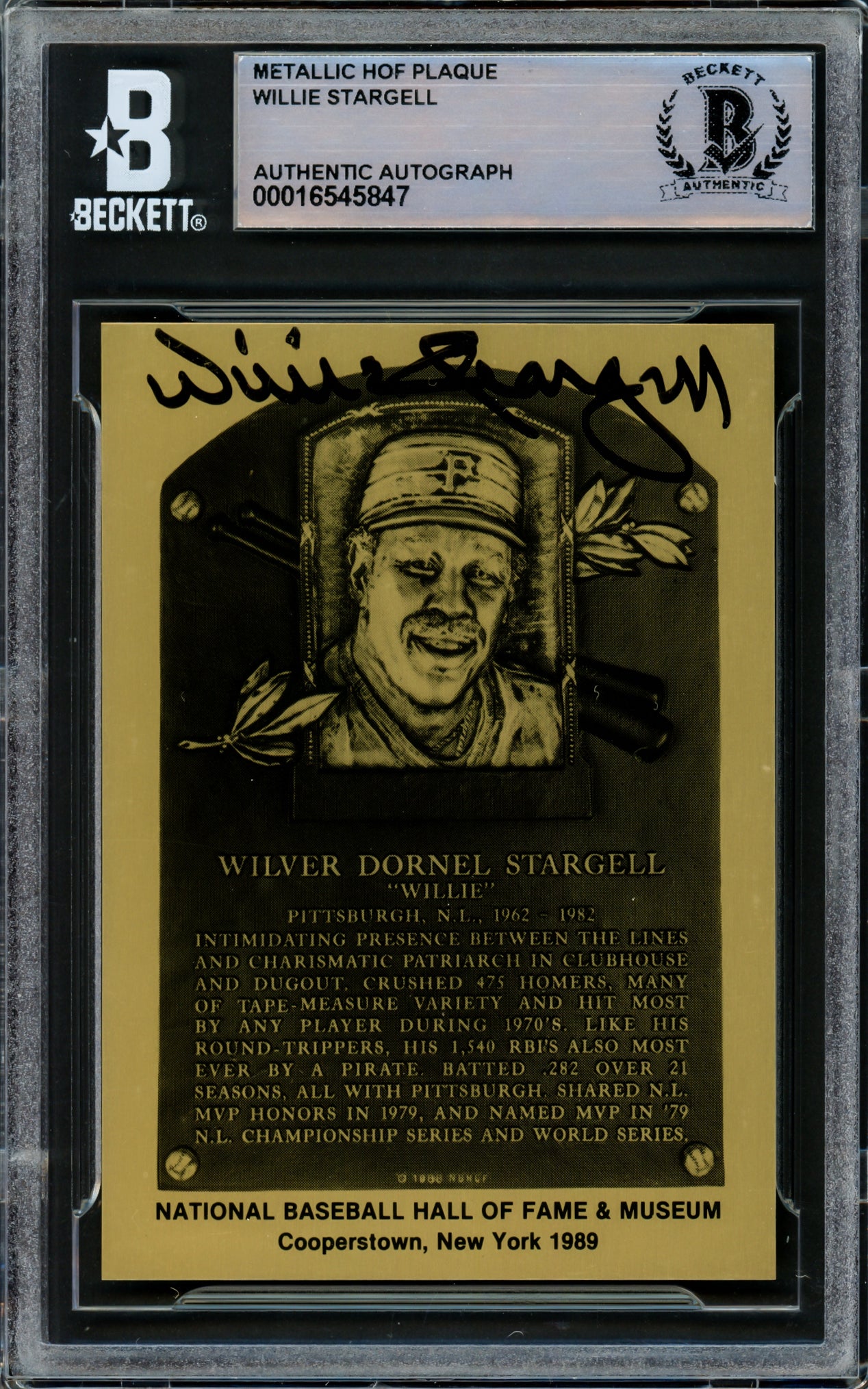 Willie Stargell Autographed 1989 Hall of Fame Metallic Plaque Card Pittsburgh Pirates Beckett BAS #16545847