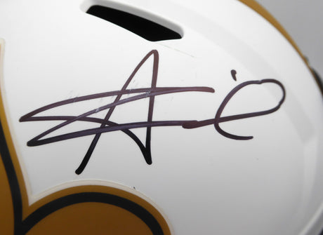 Alvin Kamara Autographed Lunar Eclipse White Full Size Replica Helmet New Orleans Saints (Smudged) Beckett BAS #1W403050