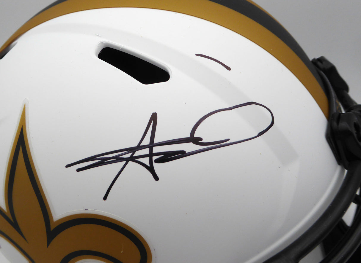 Alvin Kamara Autographed Lunar Eclipse White Full Size Replica Helmet New Orleans Saints Beckett BAS QR #1W403071