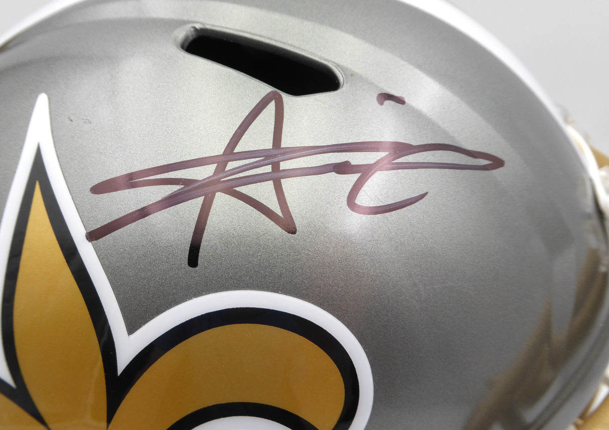 Alvin Kamara Autographed Flash Gold Full Size Replica Helmet New Orleans Saints Beckett BAS QR #1W403133