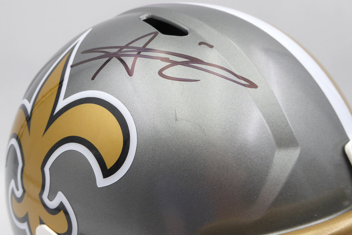 Alvin Kamara Autographed Flash Gold Full Size Replica Helmet New Orleans Saints Beckett BAS QR #1W403133