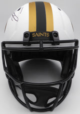 Alvin Kamara Autographed Lunar Eclipse White Full Size Replica Helmet New Orleans Saints Beckett BAS QR #1W403069