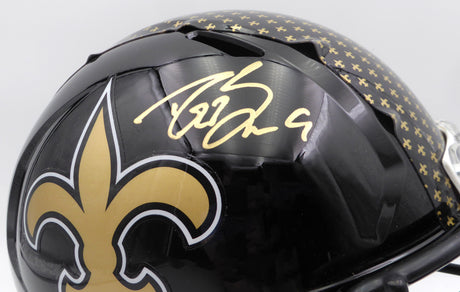 Drew Brees Autographed Alternate Black Full Size Replica Helmet New Orleans Saints (Bubbled Decal) Beckett BAS QR #W717762