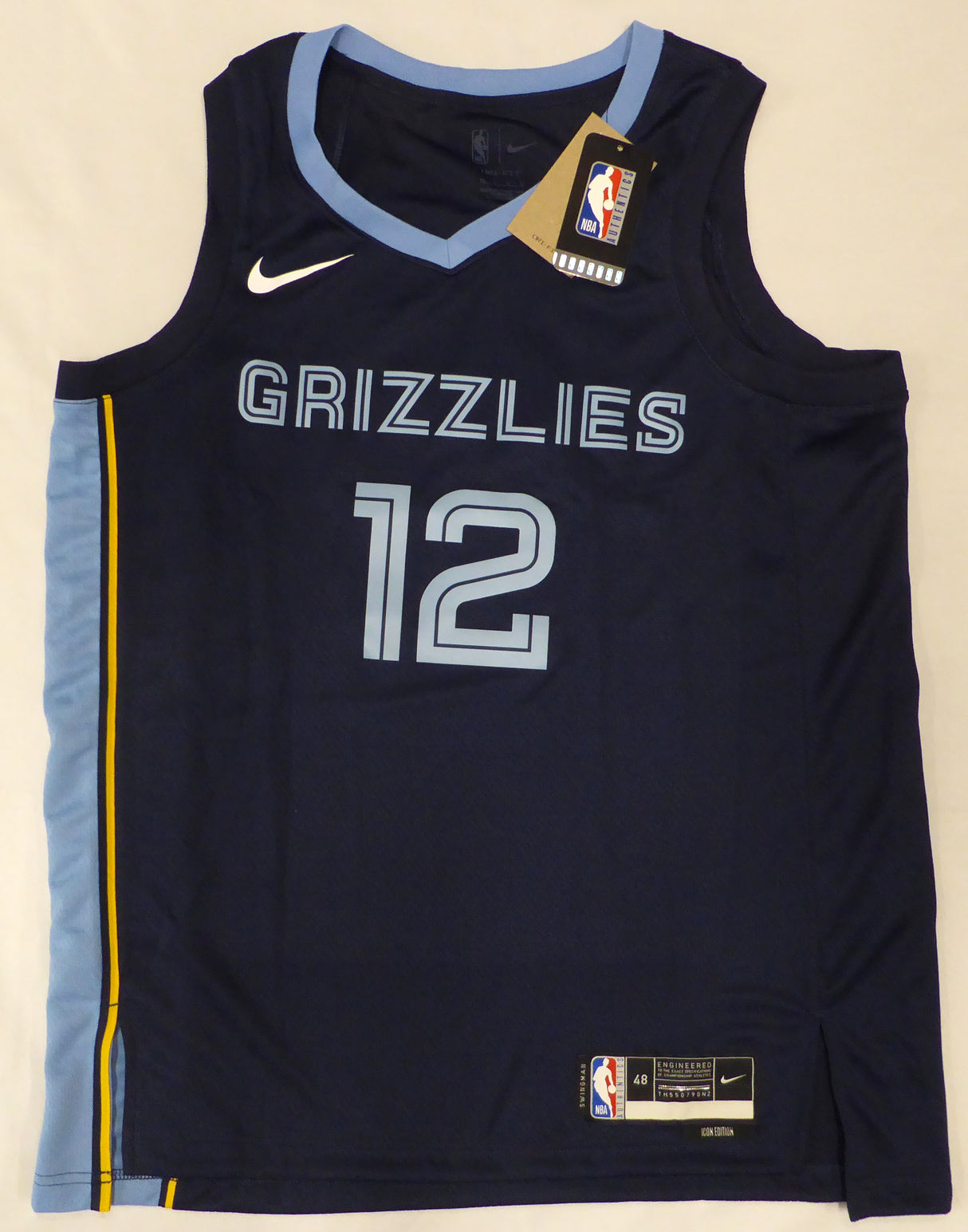 Memphis Grizzlies Ja Morant Autographed Dark Blue Nike Icon Swingman Edition Jersey Size L Beckett BAS QR #BJ34616