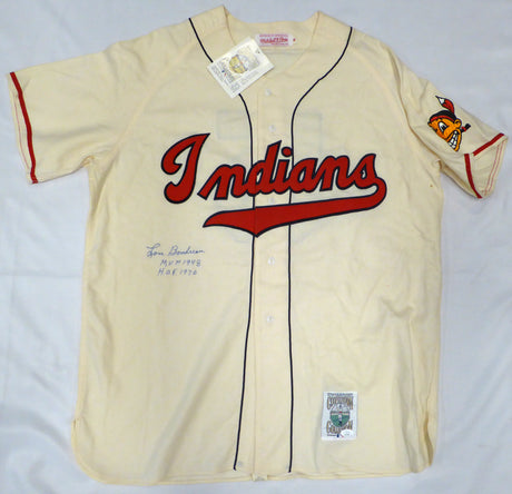 Cleveland Indians Lou Boudreau Autographed Cream Authentic Mitchell & Ness Jersey "MVP 1948, HOF 1970" JSA #XX71924