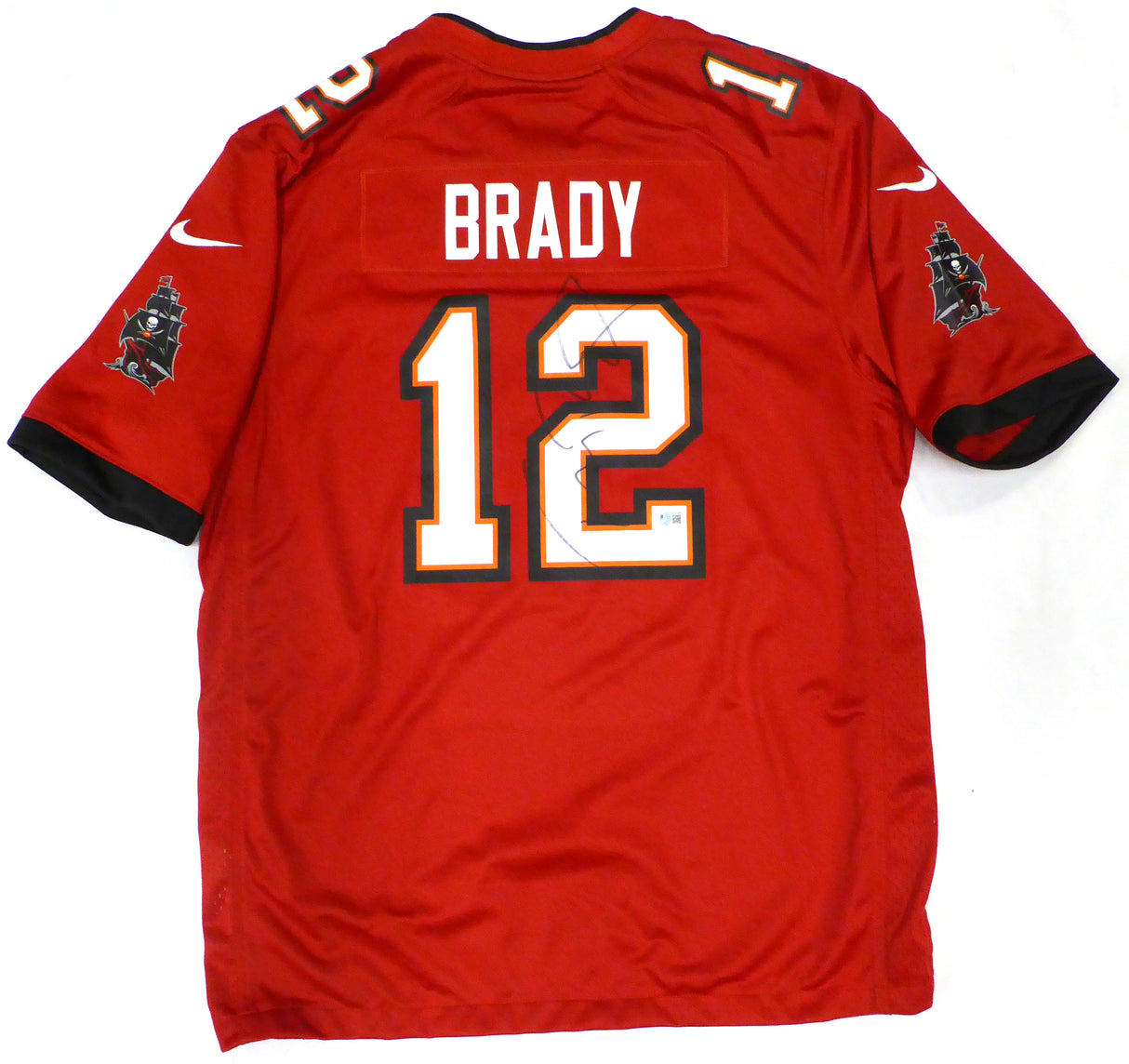 Tampa Bay Buccaneers Tom Brady Autographed Red Nike SB Patch Jersey Beckett BAS QR #AC41040