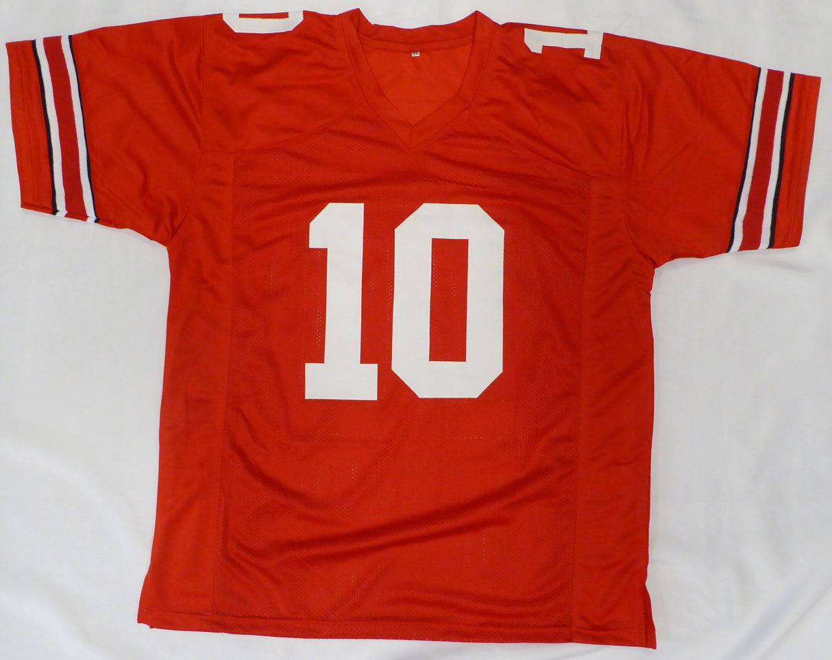 Ohio State Buckeyes Troy Smith Autographed Red Jersey "HT 06" Beckett BAS QR #WZ80695