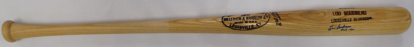 Lou Boudreau Autographed Louisville Slugger Bat Cleveland Indians "HOF 1970" Beckett BAS QR #BM37144