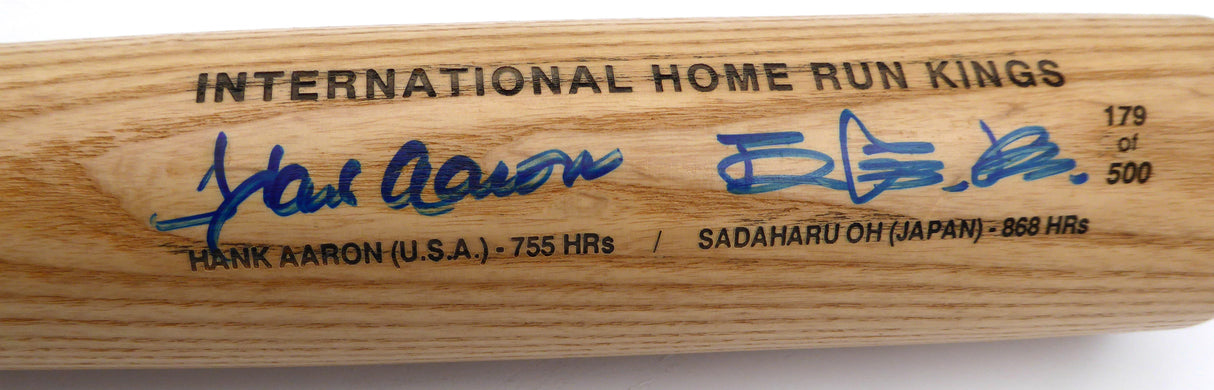 Hank Aaron & Sadaharu Oh Autographed Rawlings International HR Kings Bat Beckett BAS QR #AD43560