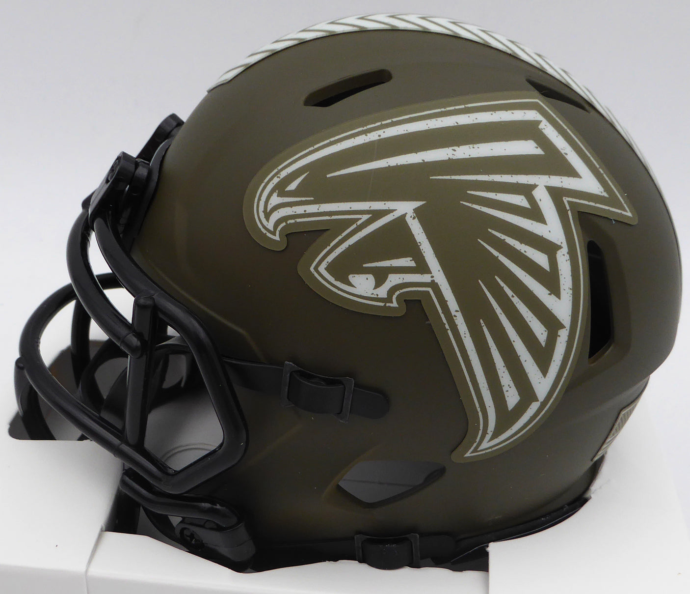 Kyle Pitts Autographed Atlanta Falcons Army Green Salute to Service Speed Mini Helmet Beckett BAS QR #1W528548