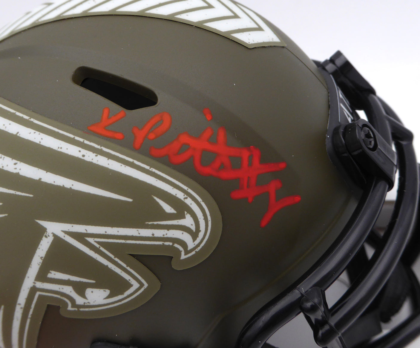 Kyle Pitts Autographed Atlanta Falcons Army Green Salute to Service Speed Mini Helmet Beckett BAS QR #1W528563