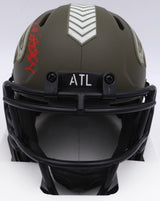 Kyle Pitts Autographed Atlanta Falcons Army Green Salute to Service Speed Mini Helmet Beckett BAS QR #1W528563